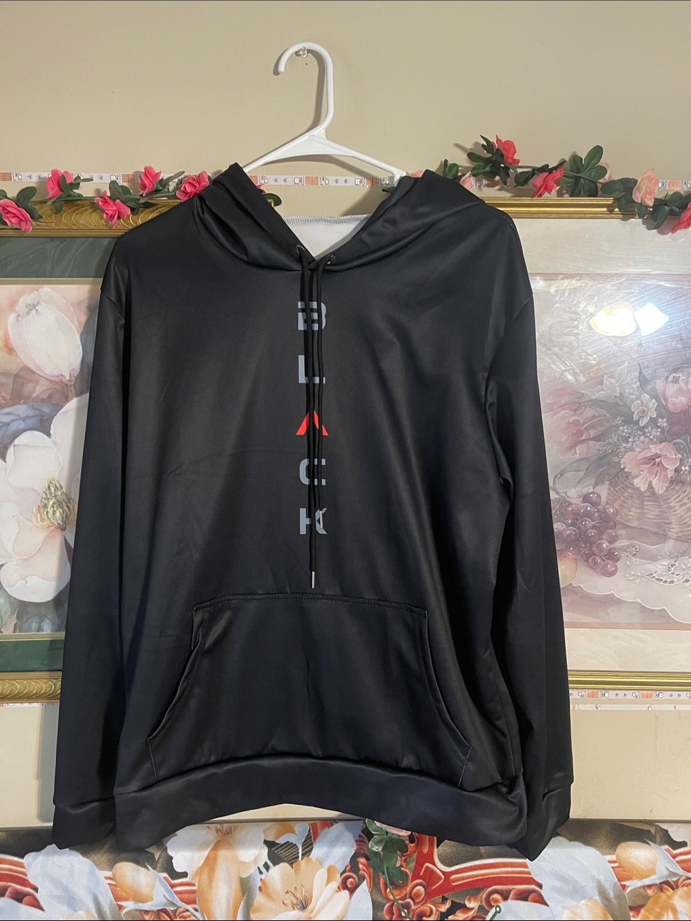 Black Performance Hoodie with Vertical Logo